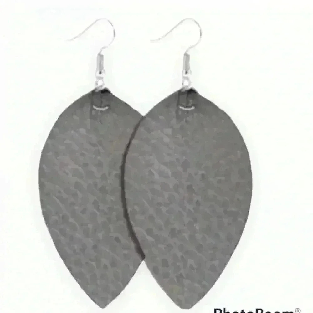 Leaf Leather Teardrop Earrings